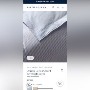 Ralph Lauren oxford organic cotton reversible duvet cover NWT
